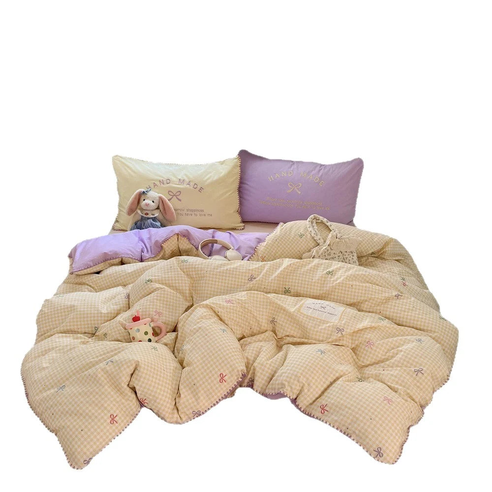 Wendbare Bettdecke 200x200 Karomuster für Damen und Herren mit Kissen 5