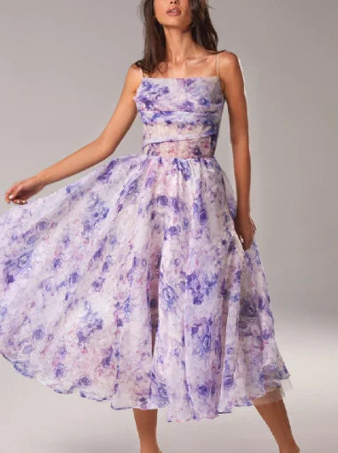 Variant image for Damen Asymmetrisches Kleid mit Bedruckter Krawatte für Hochzeitsgast und Abendveranstaltungen-1