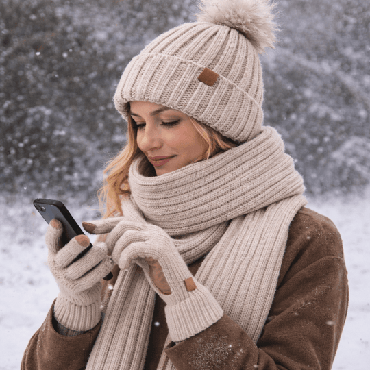 Winterset für Männer und Frauen – 3-in-1 Mütze, Schal und Handschuhe 0