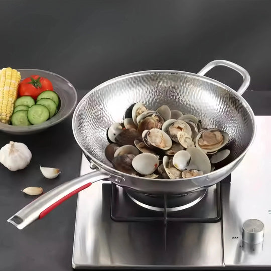 Wok Pfanne Induktion Rund Boden 32 cm für Vielseitiges Kochen 0
