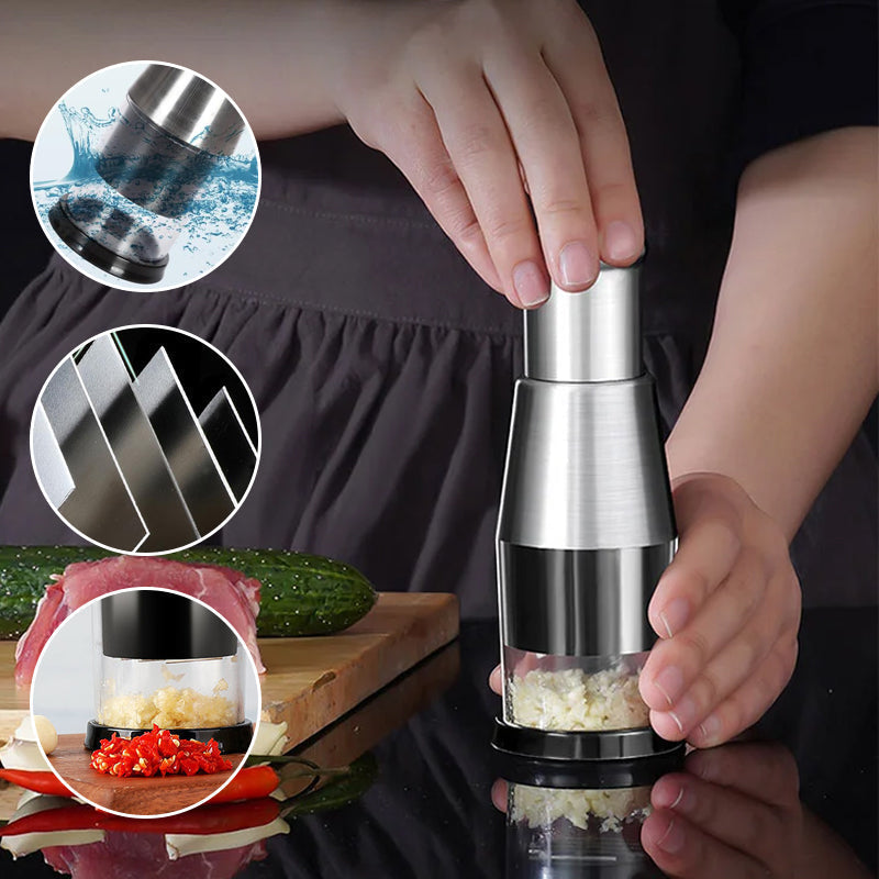 Zerkleinerer für Knoblauch und Gemüse - Multifunktionaler Zwiebelschneider mit Komfortgriff 0