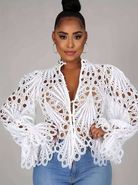 Damen Bluse Asymmetrisch mit Cut-Outs, Elegante Blusen für Festliche Anlässe, Hochwertiger Stoff-3