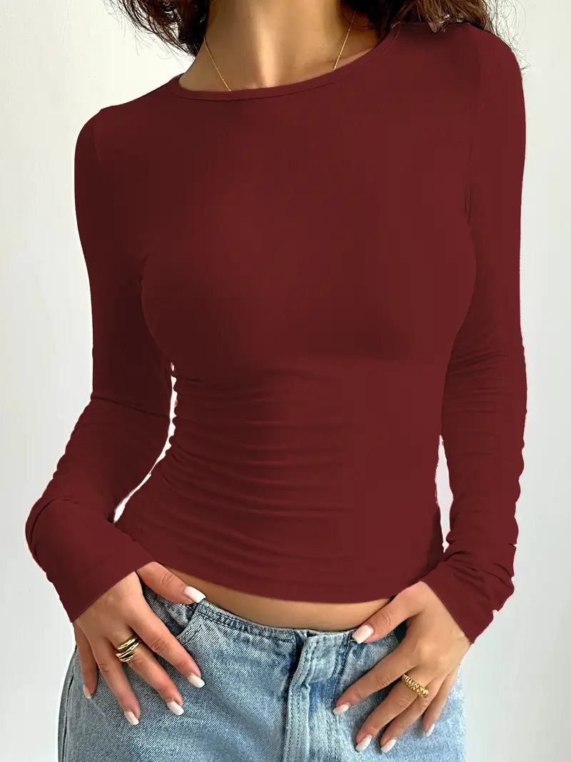 Variant image for Damen Langarmshirt Rundhalsausschnitt Baumwolle – Vielseitiges Oberteil für Komfort und Stil-33