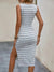 Damen Kleid Gestreift Mit Geteiltem Saum Hochwertiger Stoff-2