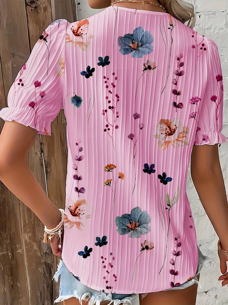 Damenbluse V-Ausschnitt Lockeres Polyester für Frühling und Sommer-2