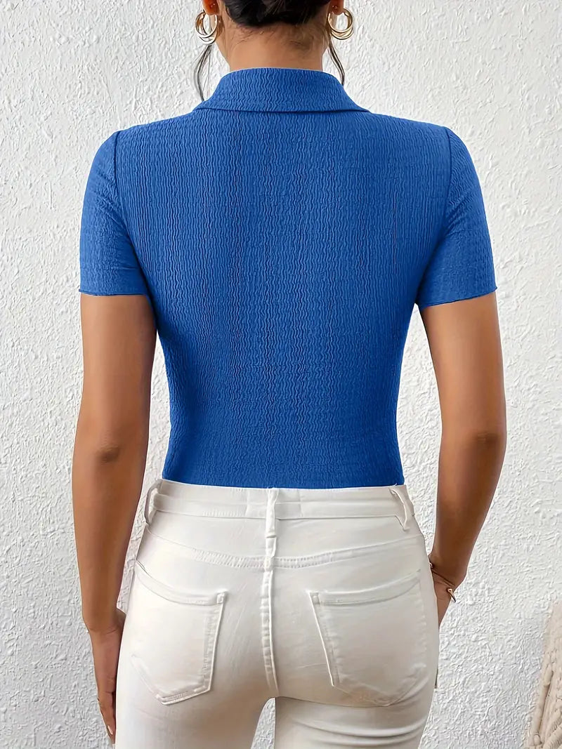 Damen Kurzarmbluse Lässig Leicht Baumwolle für Frühling und Sommer-4