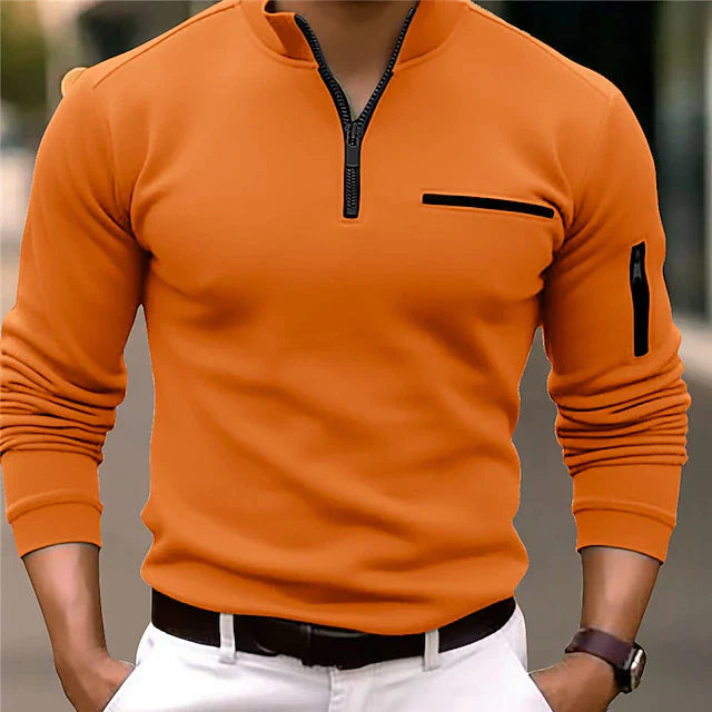 Variant image for Herren Poloshirt Langarm Stehkragen Baumwolle Elegant und Bequem-9