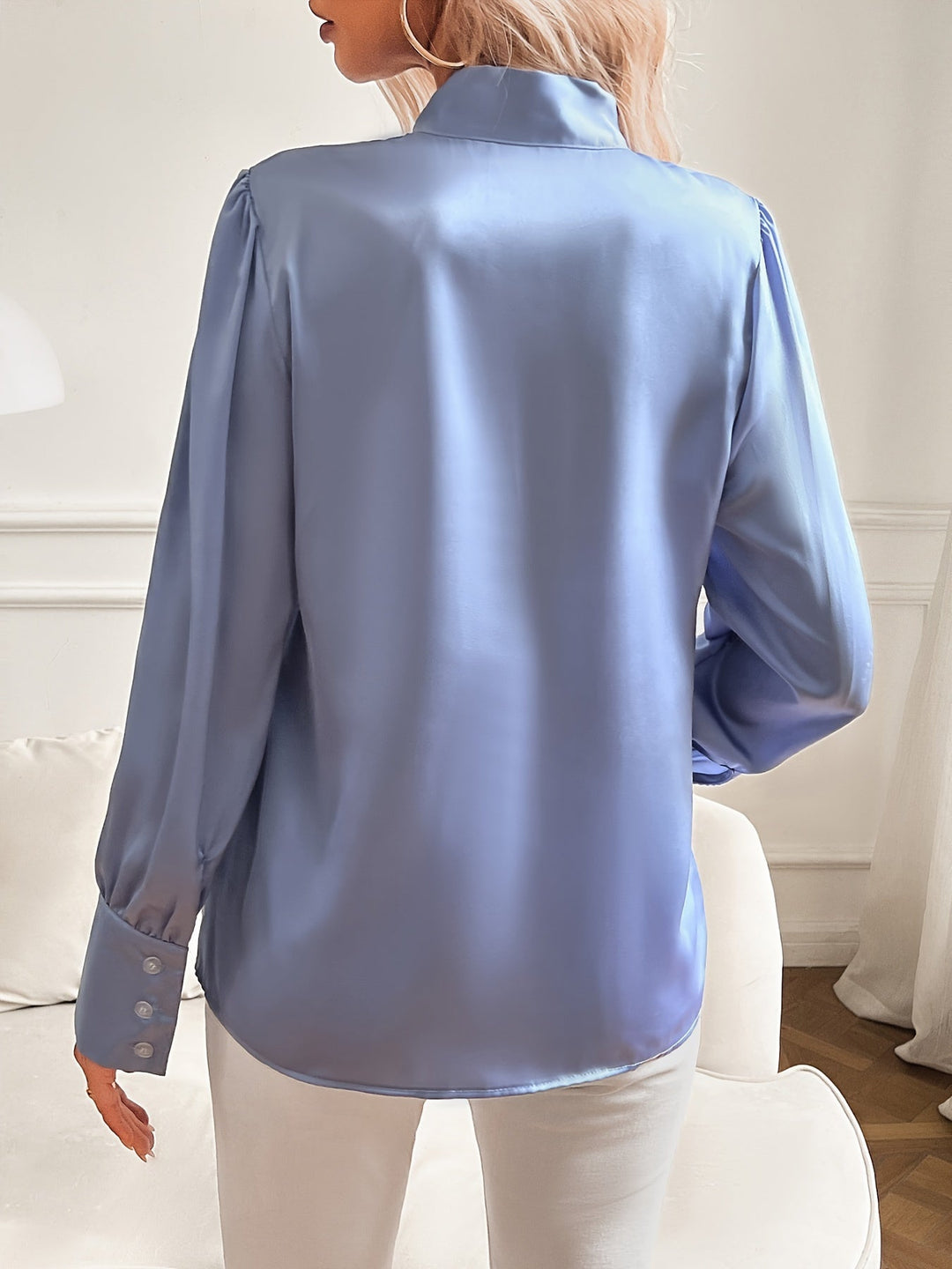 Damen Bluse Schwarz Elegant Silkelook Klassisch für Festliche Anlässe-5