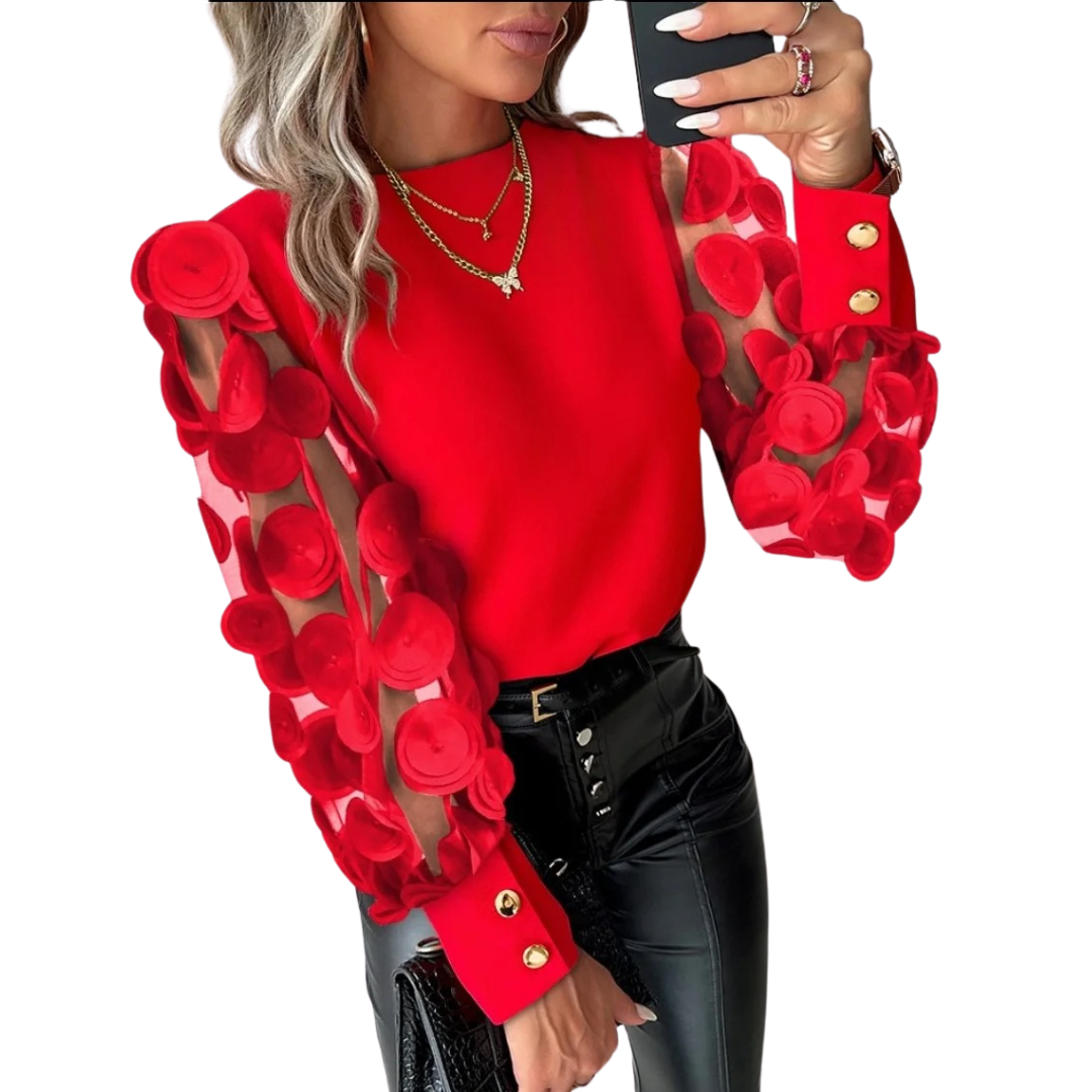 Damen-Button-down-Hemd mit Laternenärmeln