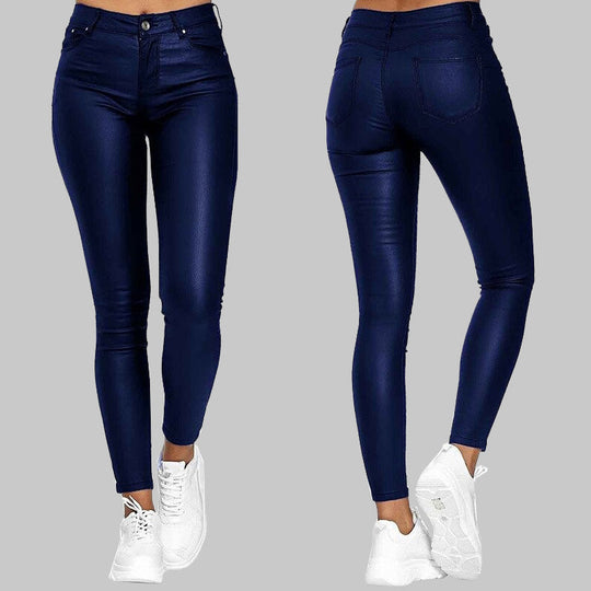 Damen Lederhose Hohe Taille Stretch Kunstleder 3