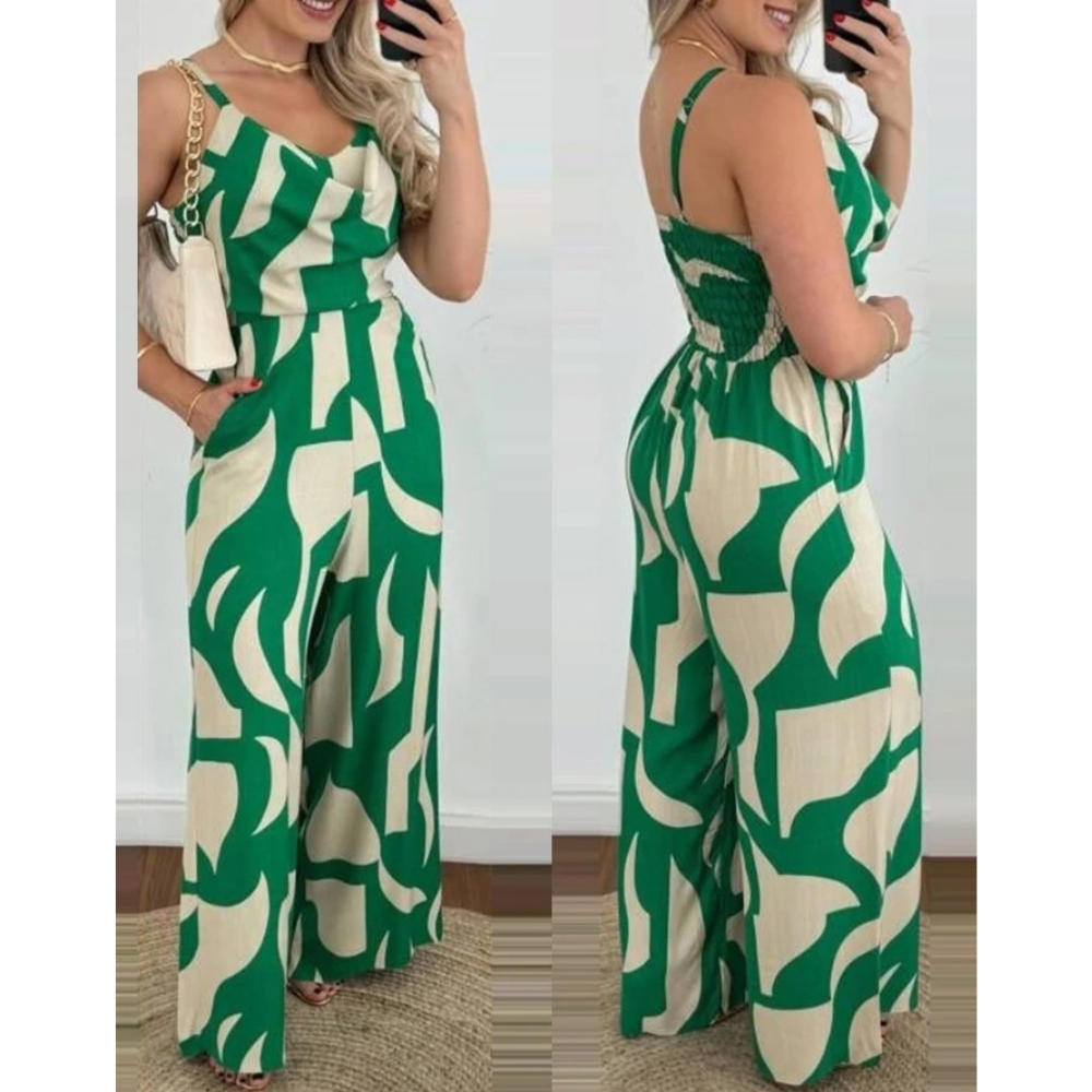 Overalls mit weitem Bein und V-Ausschnitt