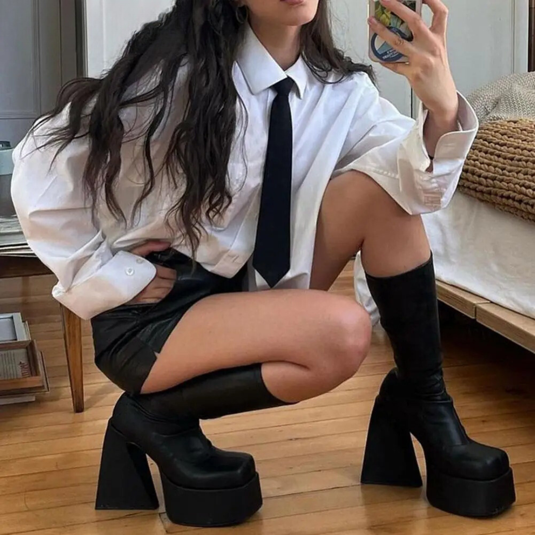 Chunky Heels Lederstiefel für Frauen