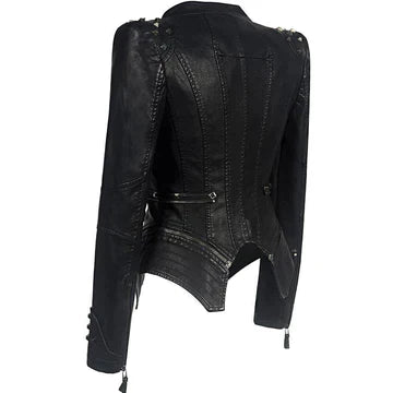 Damenjacke Bikerjacke Hochwertiges Leder Elegante Passform-2
