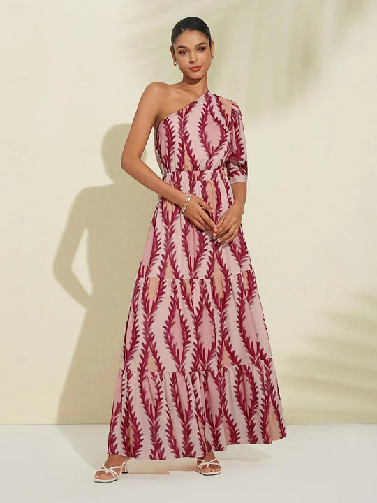 Damen Ein-Schulter Maxikleid Festlich Atmungsaktiver Stoff-4