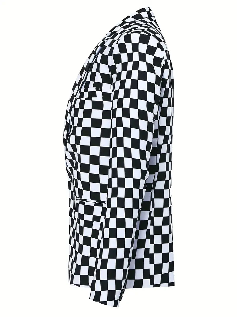 Herren Anzugjacke Schachbrettmuster Modern Hochwertige Stoffe-3