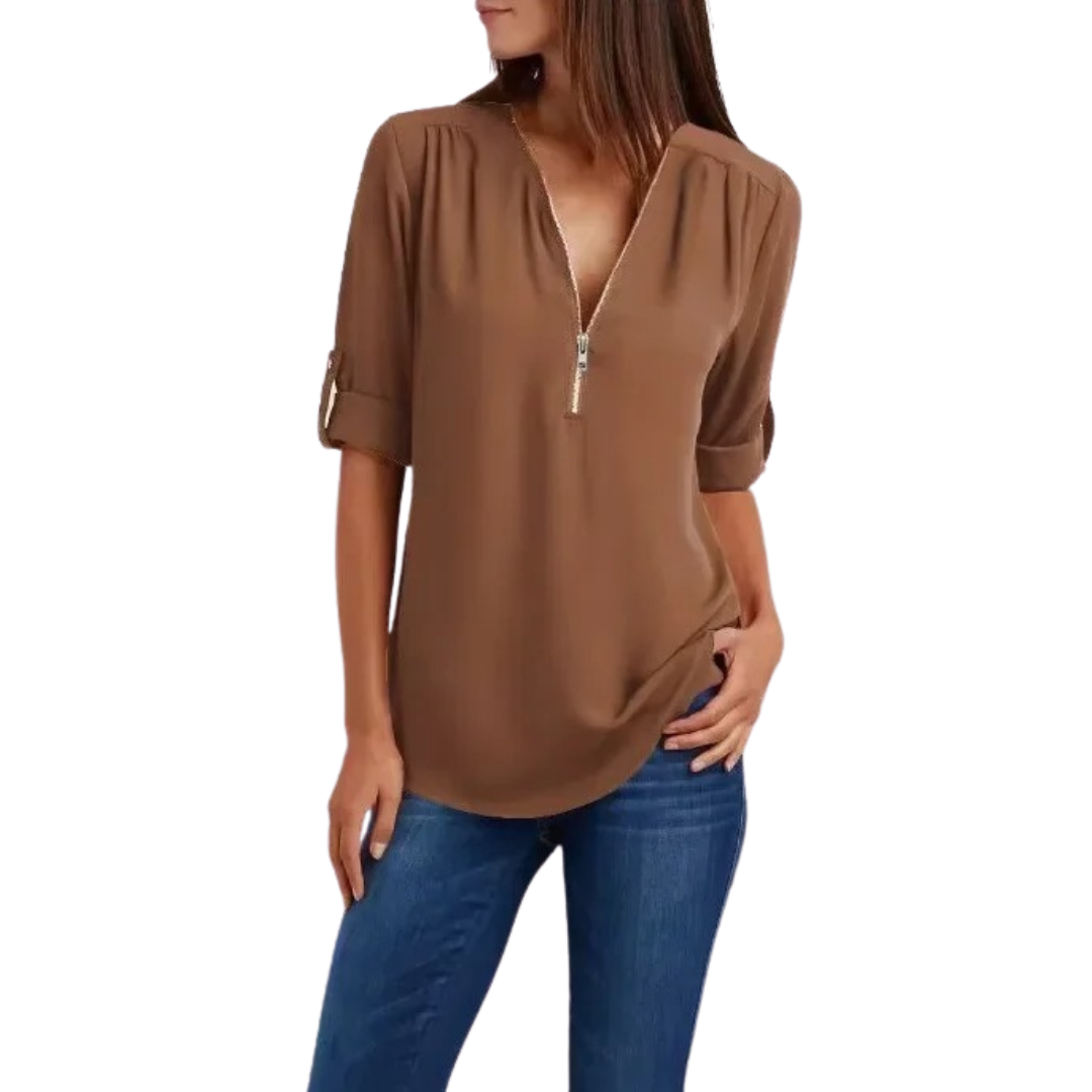 Damenbluse mit tiefem V-Ausschnitt aus Chiffon