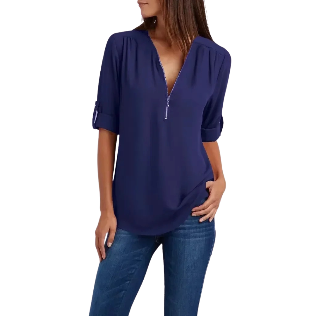 Damenbluse mit tiefem V-Ausschnitt aus Chiffon