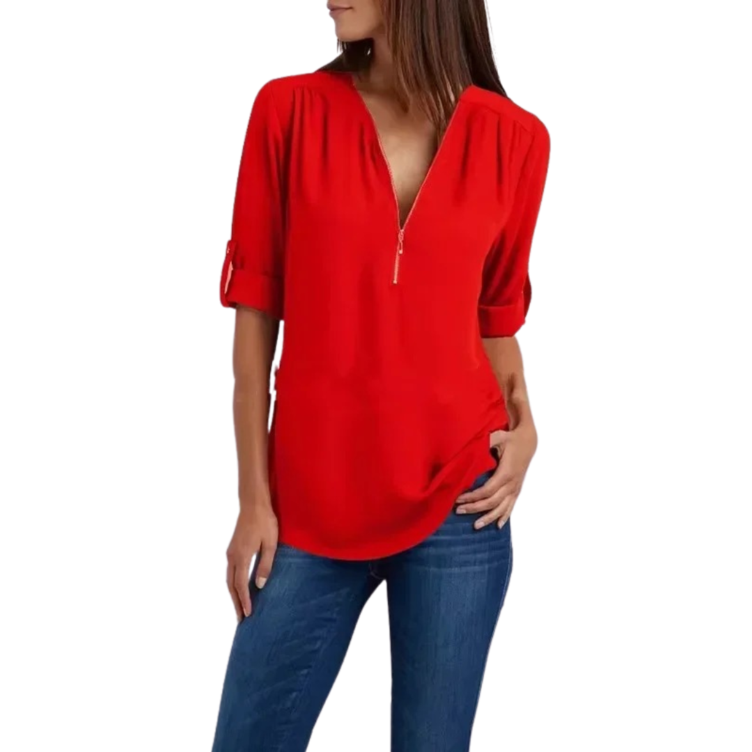 Damenbluse mit tiefem V-Ausschnitt aus Chiffon