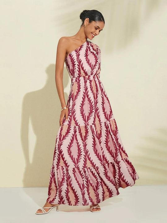 Damen Ein-Schulter Maxikleid Festlich Atmungsaktiver Stoff-5