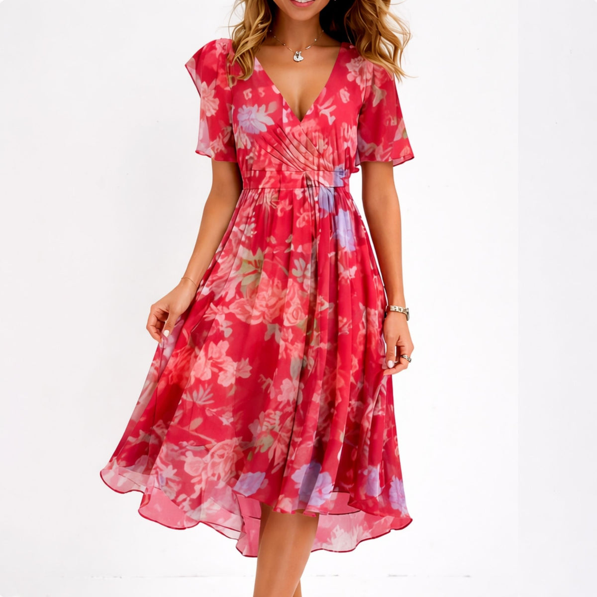 Damenkleid V-Ausschnitt Festlich Elegantes Design Hochwertiger Stoff