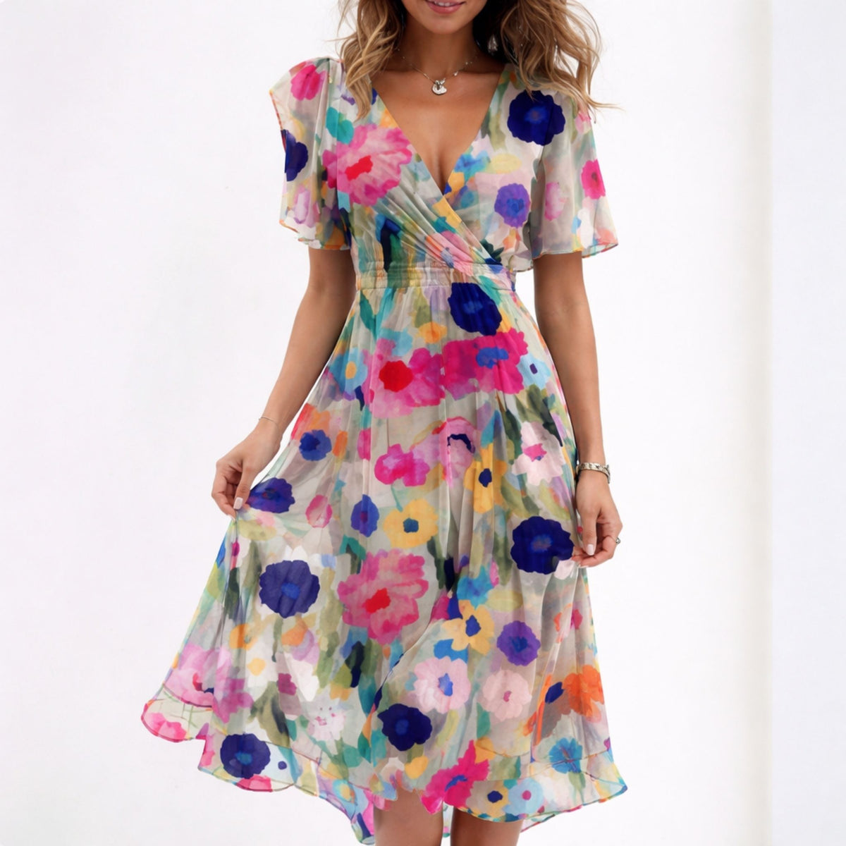 Damenkleid V-Ausschnitt Festlich Elegantes Design Hochwertiger Stoff