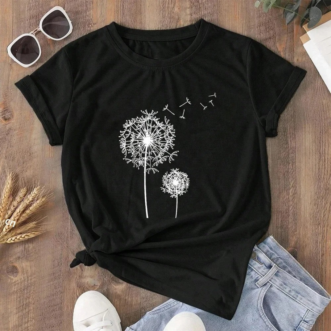 Paardebloem Print Crew Hals T-Shirt