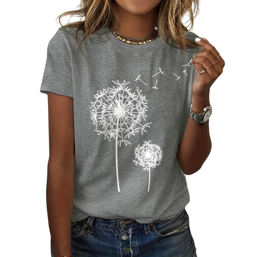 Paardebloem Print Crew Hals T-Shirt