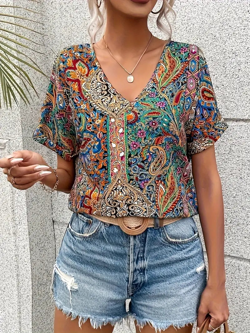 Damenbluse V-Ausschnitt Paisley-Print Leichtes Material für Elegante Anlässe-3