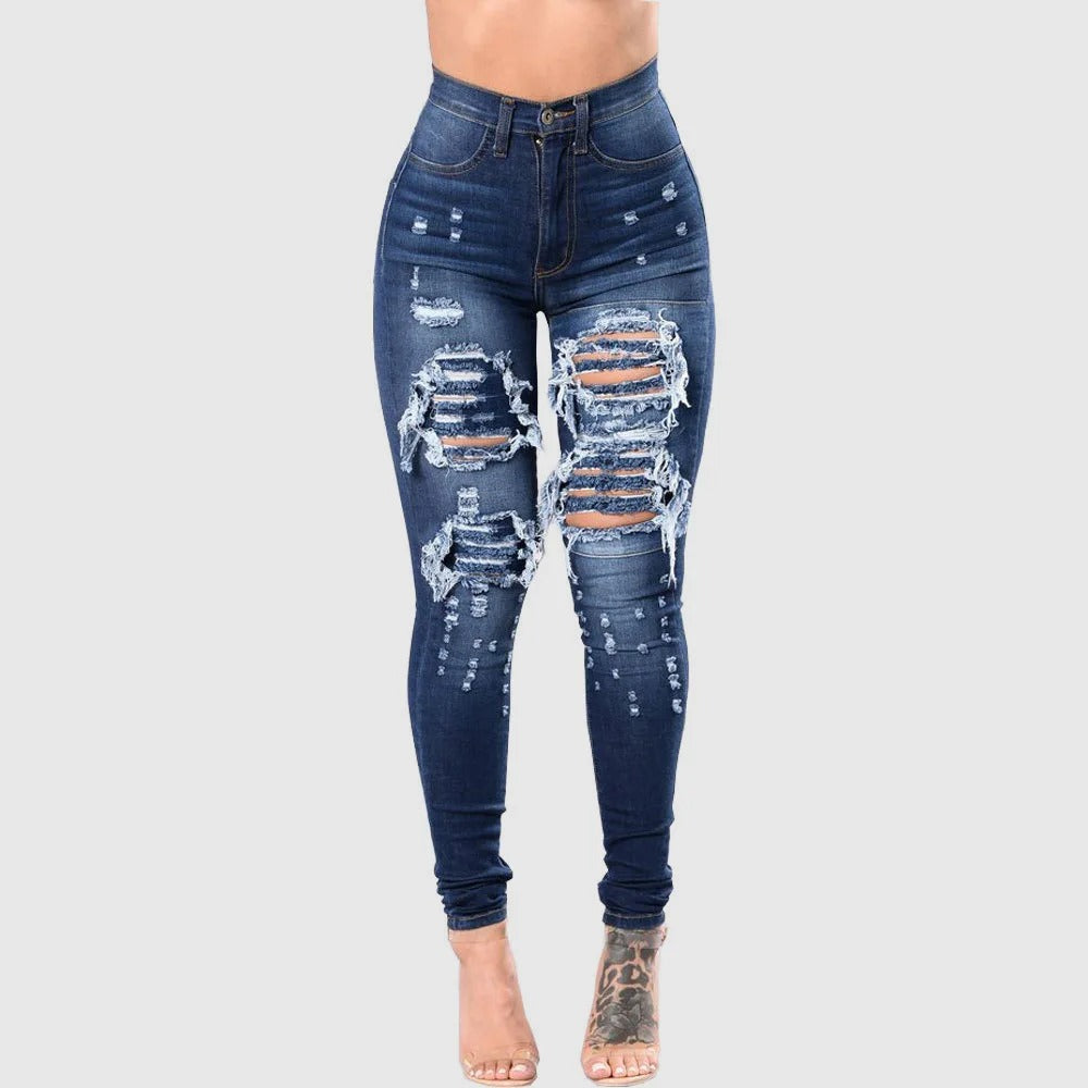Zerrissene Jeans mit hoher Taille für Frauen