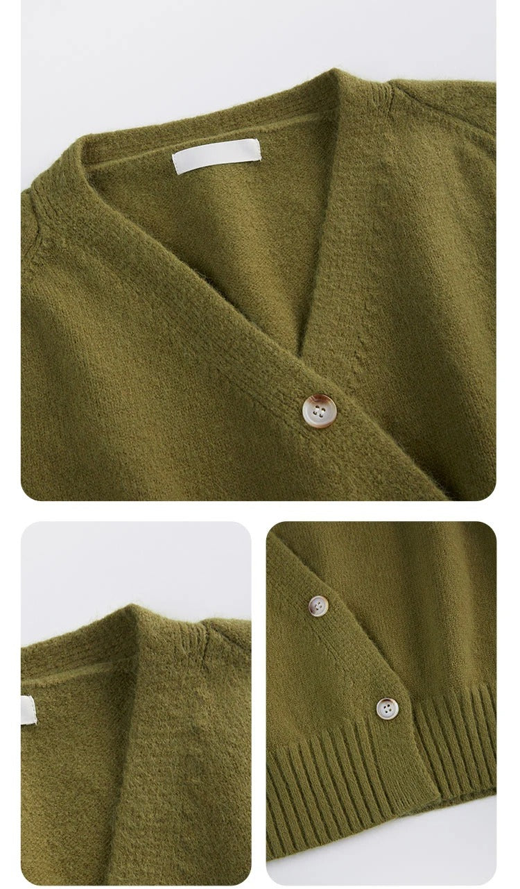 Damen-Strickjacke mit V-Ausschnitt und diagonalem Knopf