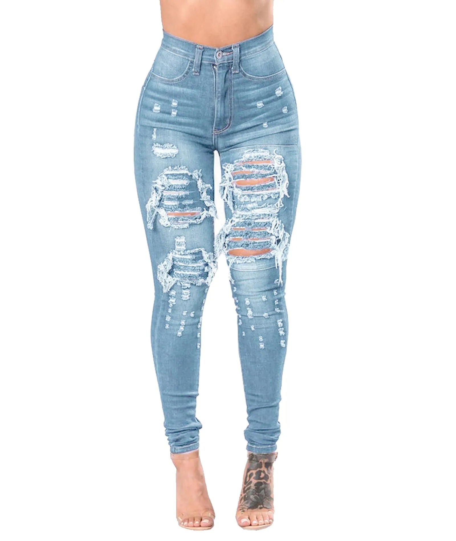 Zerrissene Jeans mit hoher Taille für Frauen