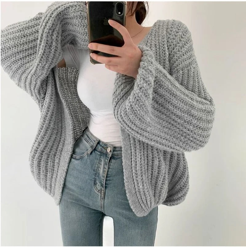 Damen-Strickjacke mit Vintage-Laternenärmeln