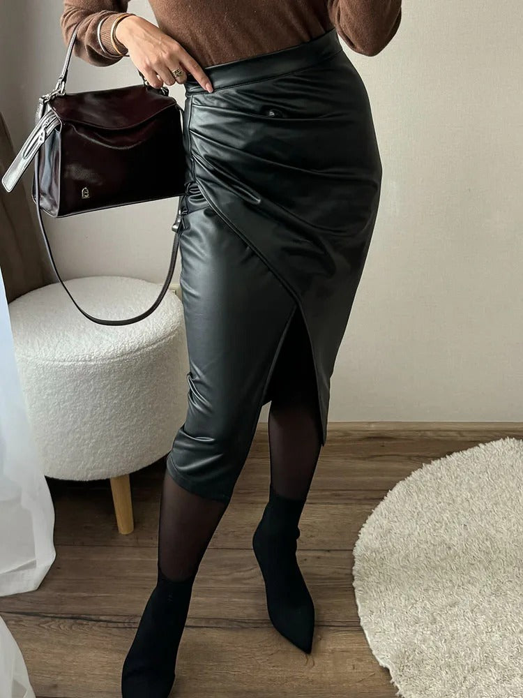 Midi-Rock aus Kunstleder für Damen