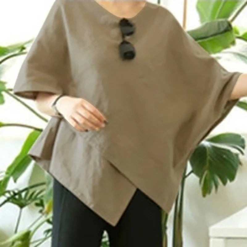 Asymmetrische Bluse mit halben Ärmeln für Damen