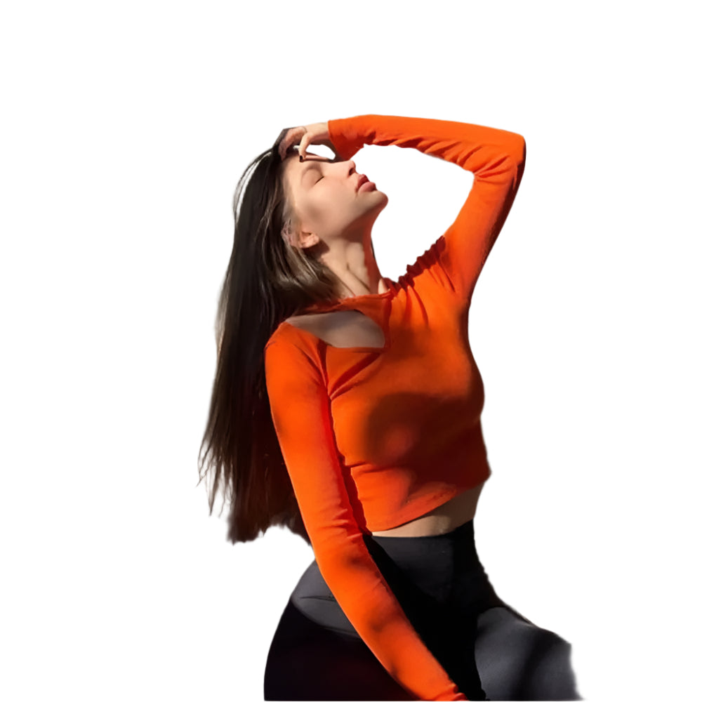 Langärmeliges Crop-Top aus Rippenstrick für Frauen