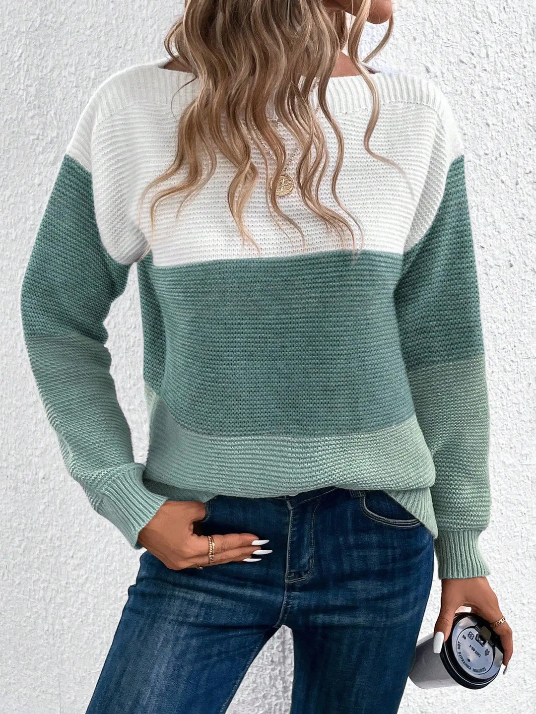 Dreifarbiger Patchwork-Pullover für Frauen