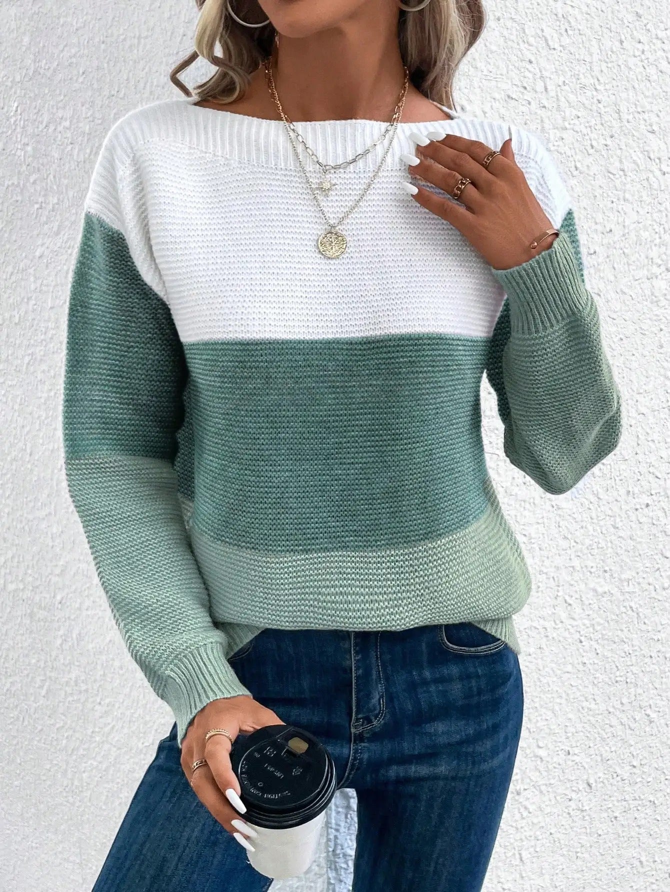 Dreifarbiger Patchwork-Pullover für Frauen