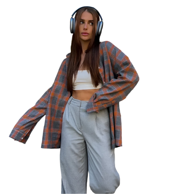 Übergroßes Damenhemd mit langen Ärmeln und Karomuster