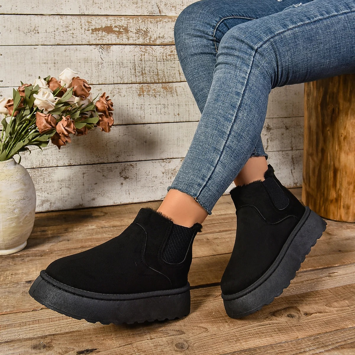 Pelzplüsch-Stiefeletten für Frauen