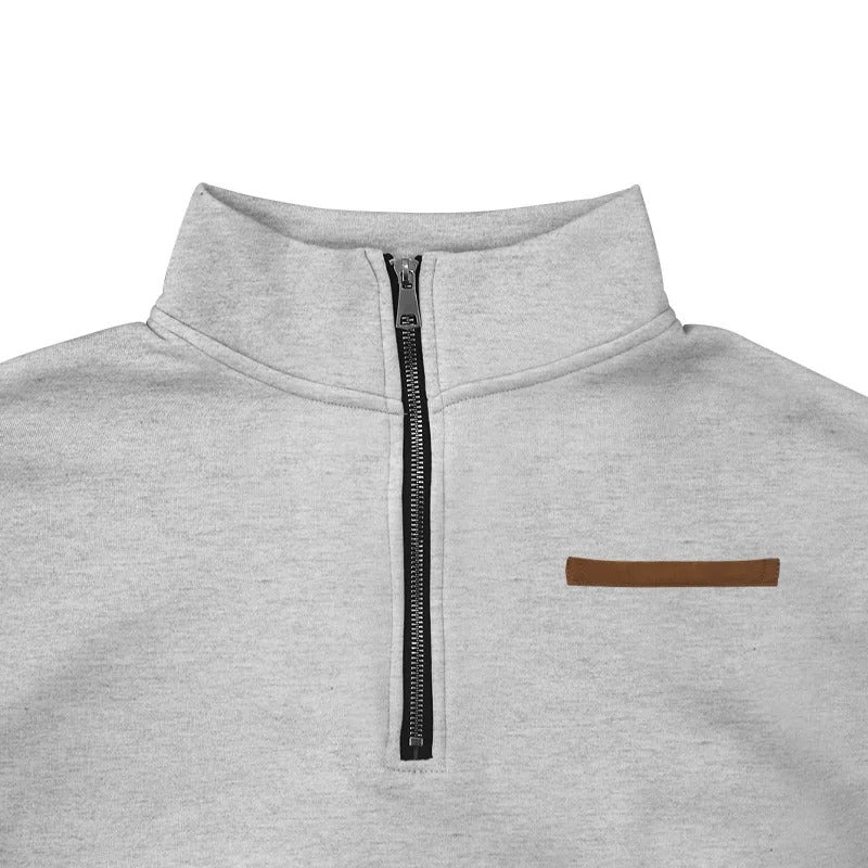 Samt-Herrenpullover mit halblangem Reißverschluss
