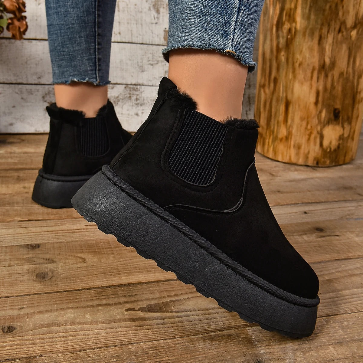 Pelzplüsch-Stiefeletten für Frauen