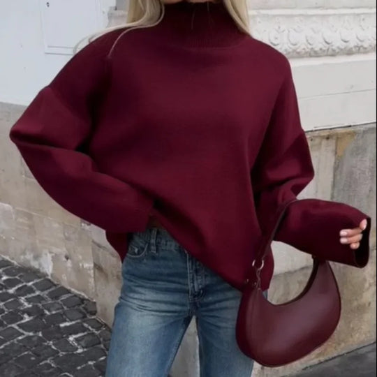 Lässiger Strickpullover mit hohem Kragen