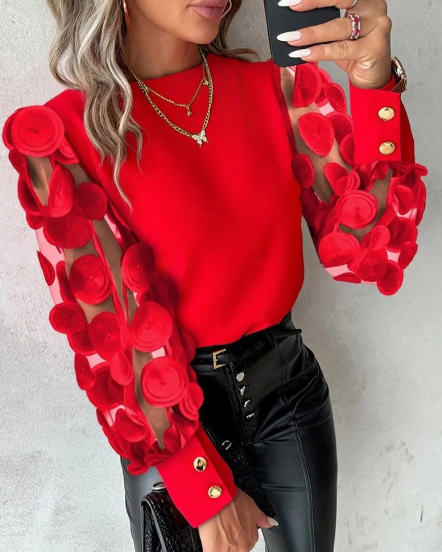 Damen-Button-down-Hemd mit Laternenärmeln