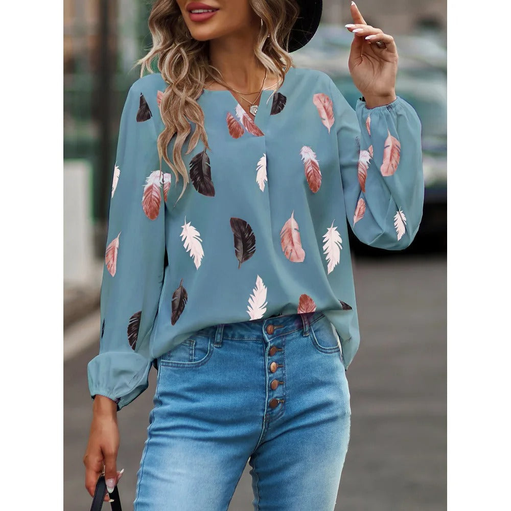 Chiffonbluse mit Federmuster