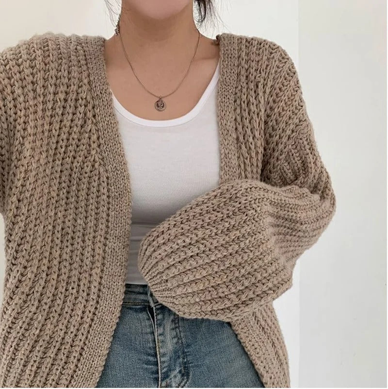 Damen-Strickjacke mit Vintage-Laternenärmeln