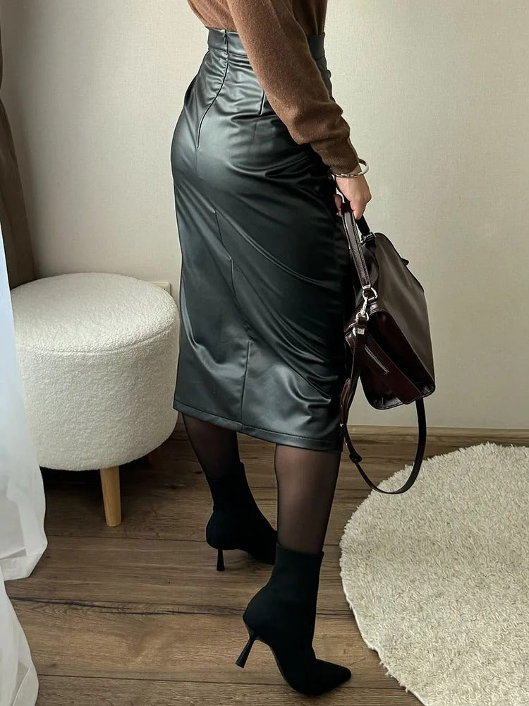 Midi-Rock aus Kunstleder für Damen