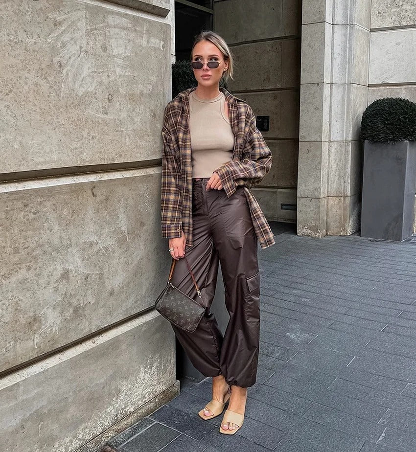 Vintage karierte Damenbluse mit langen Ärmeln