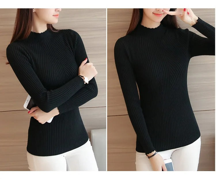 Strickpullover mit Rüschen am Hals