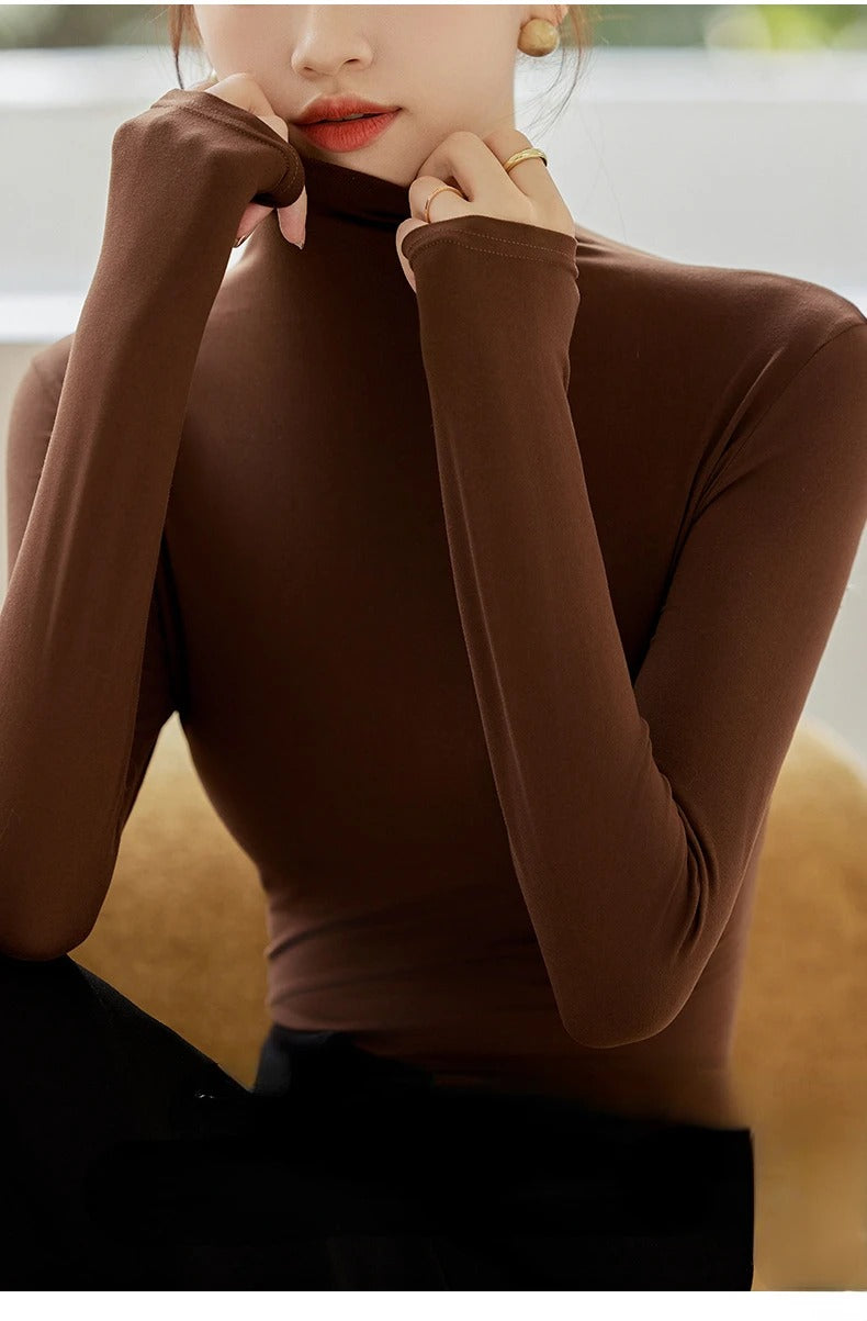 Langärmeliges Damen-T-Shirt mit hohem Kragen