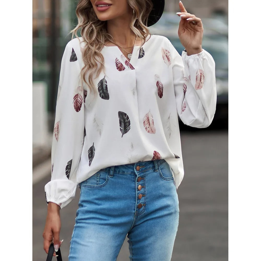 Chiffonbluse mit Federmuster